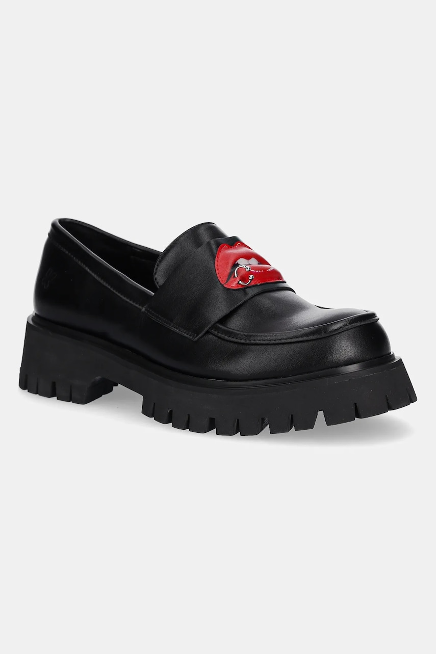 Koi Footwear mocasini x Rocky Horror Show Science Fiction Lips Loafers femei, culoarea negru, cu platforma, Science Fiction Lips Koi Footwear mocasini x Rocky Horror Show Science Fiction Lips Loafers femei, culoarea negru, cu platforma, Science Fiction Lips
