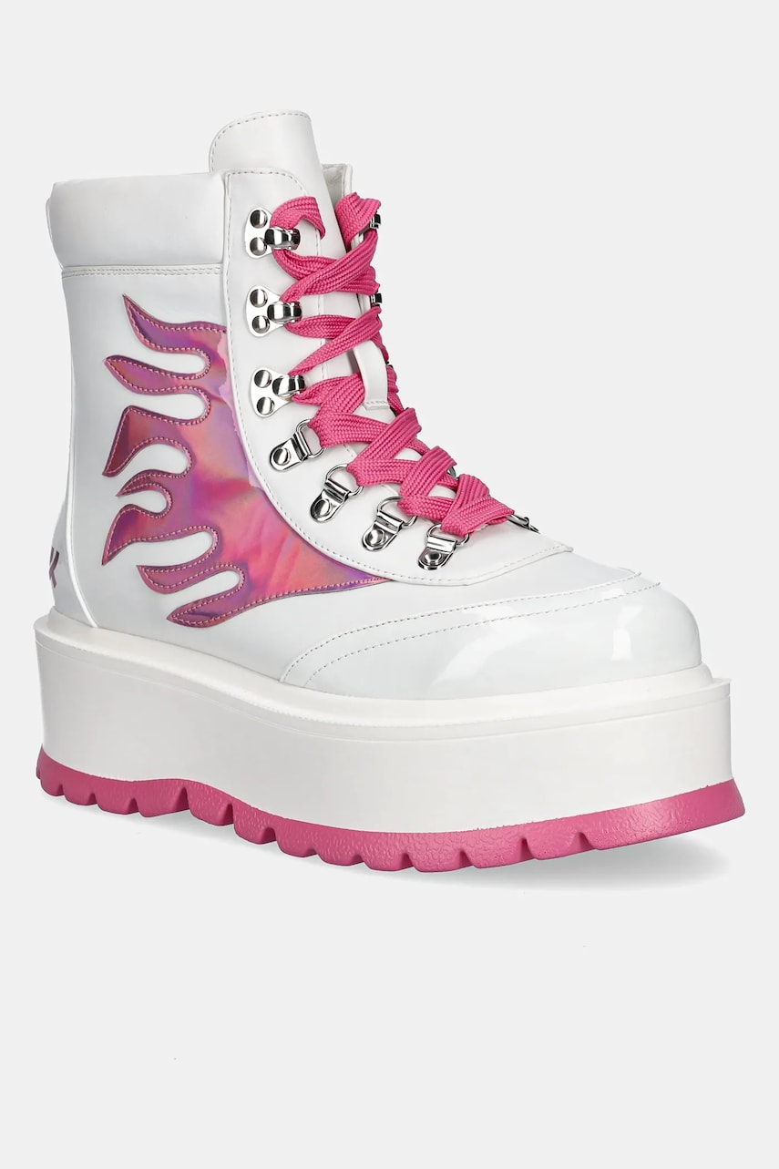 Koi Footwear botine Kawaii Helios Hologram Flame Boots femei, culoarea alb, cu platforma, Kawaii Helios Pink Koi Footwear botine Kawaii Helios Hologram Flame Boots femei, culoarea alb, cu platforma, Kawaii Helios Pink