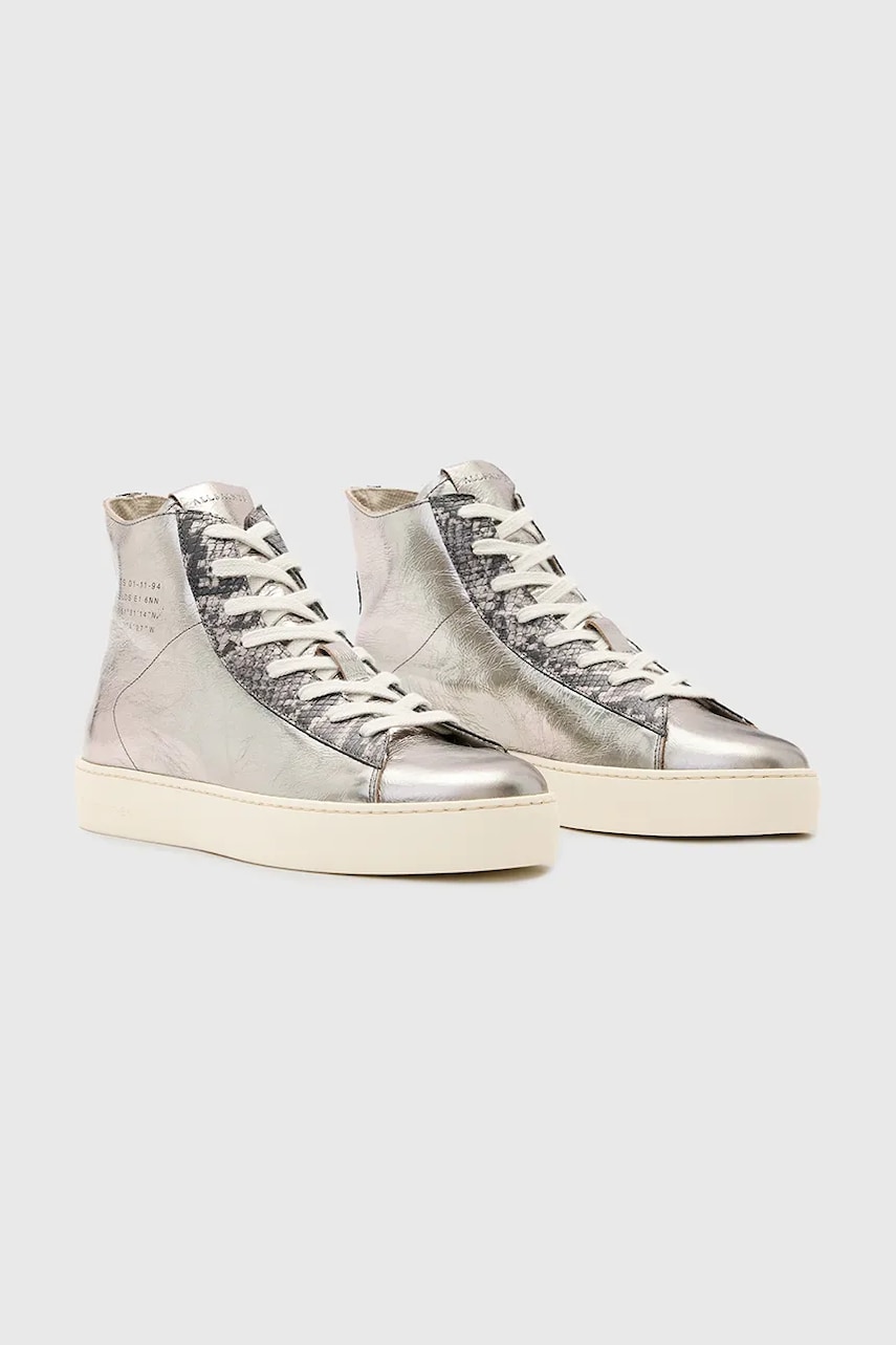 Кожаные кеды AllSaints Tana Metallic High Top цвет серебрянный W118FB Кожаные кеды AllSaints Tana Metallic High Top цвет серебрянный W118FB
