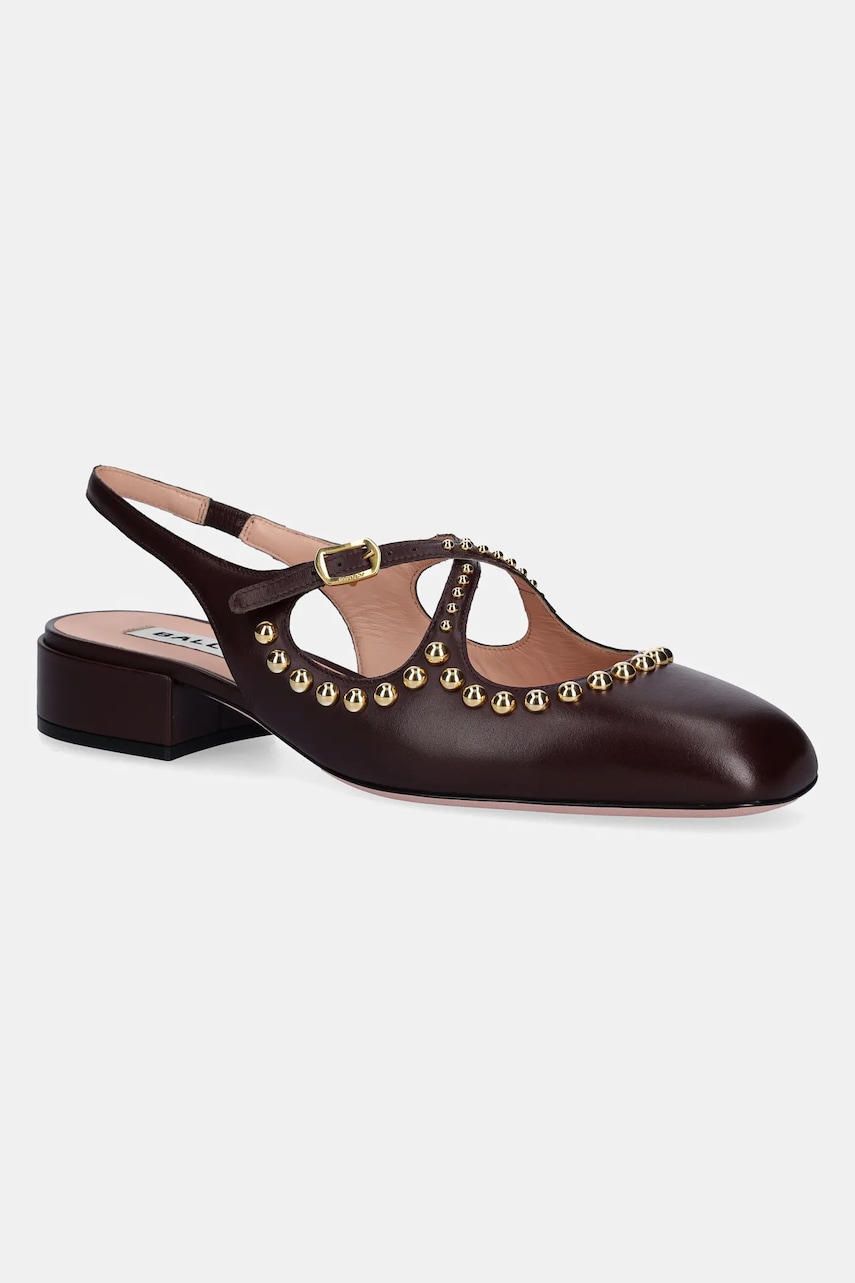 Bally pantofi de piele culoarea maro, cu toc drept, cu toc deschis, WP3005