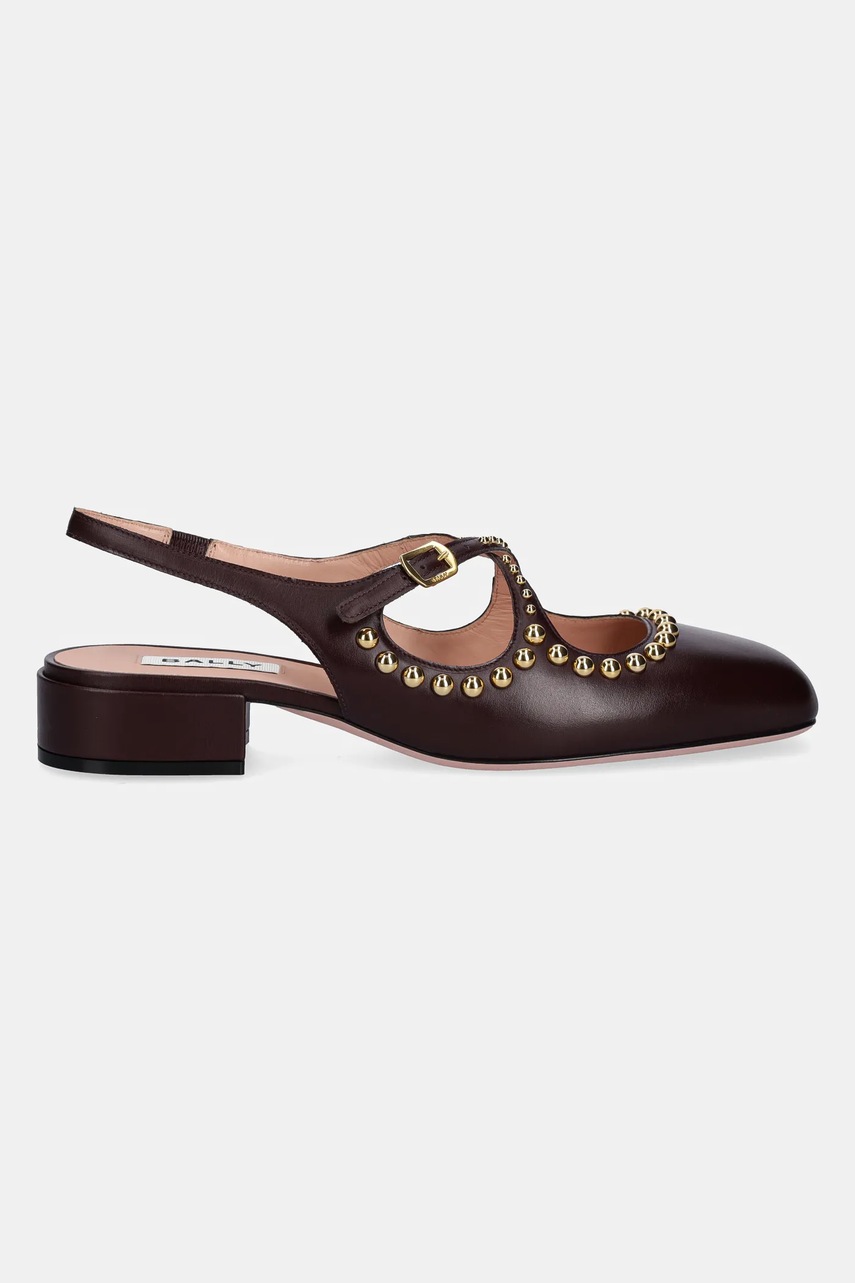 Кожаные туфли Bally цвет коричневый каблук кирпичик открытая пятка WP3005