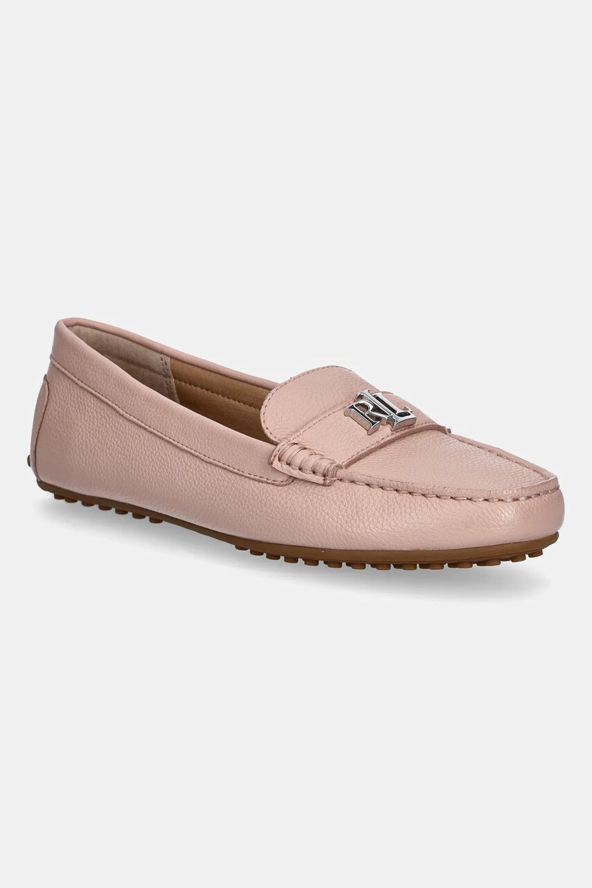 Levně Kožené mokasíny Lauren Ralph Lauren Barnsbury dámské, růžová barva, na plochém podpatku, 802942768013