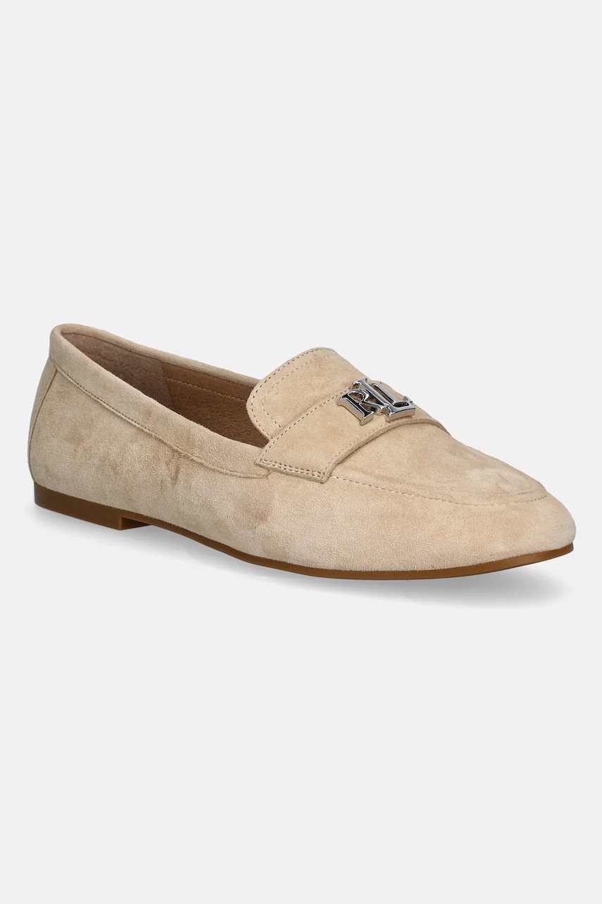Levně Semišové mokasíny Lauren Ralph Lauren Averi III dámské, béžová barva, na plochém podpatku, 802946809010