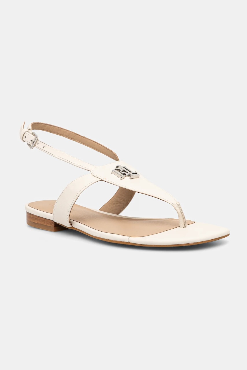 Levně Kožené sandály Lauren Ralph Lauren Everley dámské, béžová barva, 802959146009