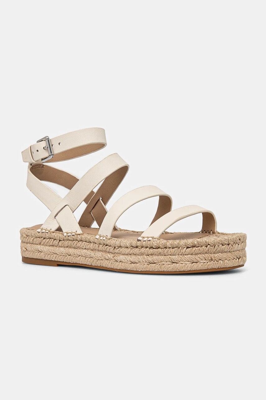 Levně Kožené sandály Lauren Ralph Lauren Polly Gldtr dámské, béžová barva, na platformě, 802967094001