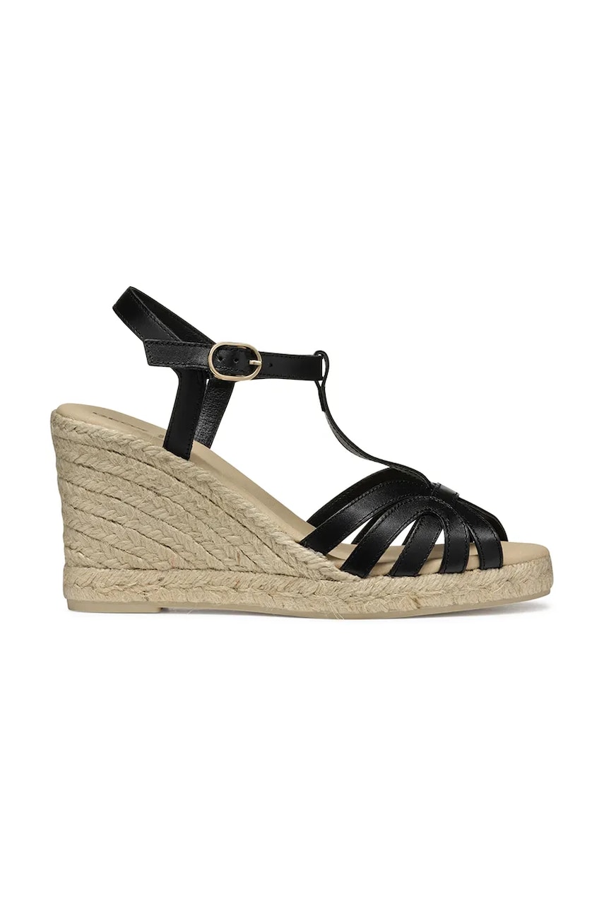 Geox espadrile de piele D GELSA culoarea negru, toc pana, D55TPA 00043 C9999 Geox espadrile de piele D GELSA culoarea negru, toc pana, D55TPA 00043 C9999