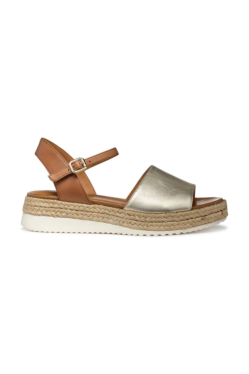 Geox sandale de piele D EOLIE femei, culoarea auriu, cu platforma, D55SRC 0Y243 C2L5F Geox sandale de piele D EOLIE femei, culoarea auriu, cu platforma, D55SRC 0Y243 C2L5F