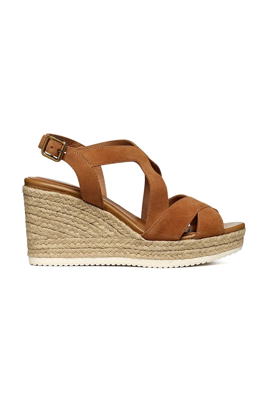 Geox espadrile din piele intoarsa D PONZA culoarea maro, toc pana, D35GVC 00021 C6001 Geox espadrile din piele intoarsa D PONZA culoarea maro, toc pana, D35GVC 00021 C6001