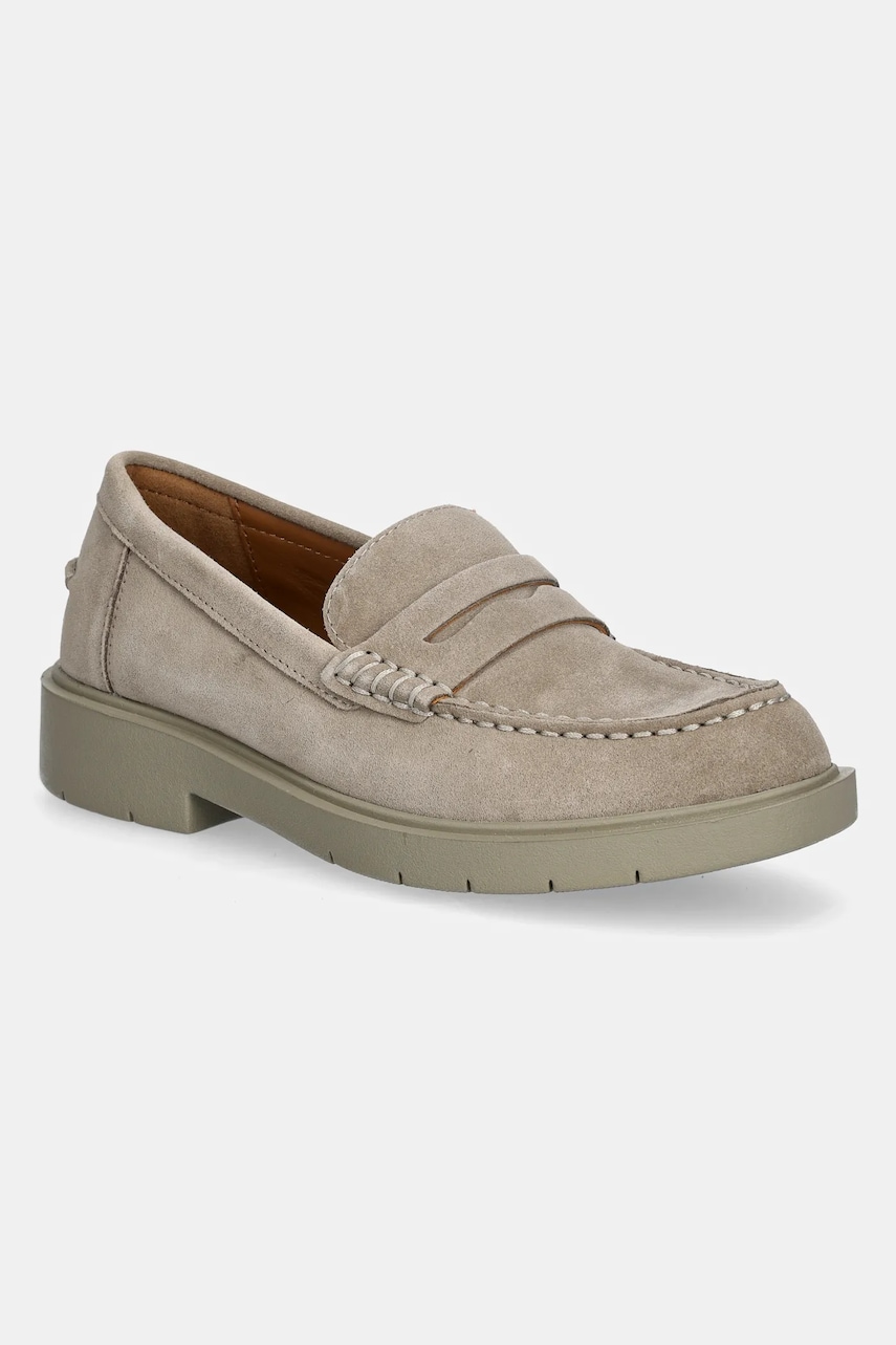 Geox mocasini din piele intoarsa D SPHERICA EC1 femei, culoarea bej, cu toc plat, D25QRA 00022 C5004 Geox mocasini din piele intoarsa D SPHERICA EC1 femei, culoarea bej, cu toc plat, D25QRA 00022 C5004