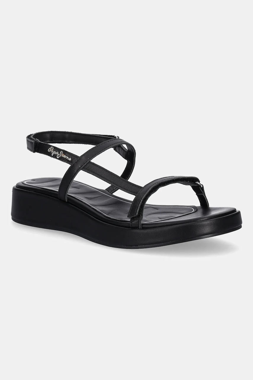 Pepe Jeans sandale de piele HARU MIX femei, culoarea negru, PLS90677