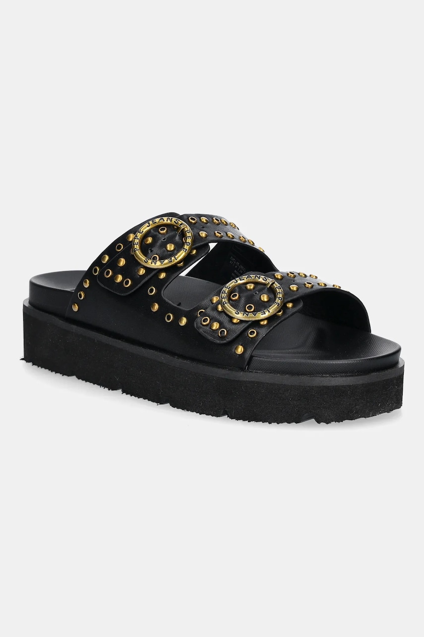 Pepe Jeans papuci POLA BUCKLE culoarea negru, cu platforma, PLS90679 Pepe Jeans papuci POLA BUCKLE culoarea negru, cu platforma, PLS90679