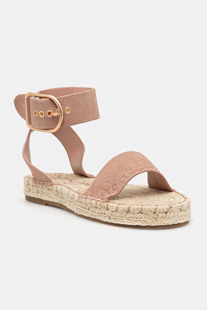 Pepe Jeans sandale din piele întoarsă ARAMI LOG femei, culoarea roz, PLS90680 Pepe Jeans sandale din piele întoarsă ARAMI LOG femei, culoarea roz, PLS90680