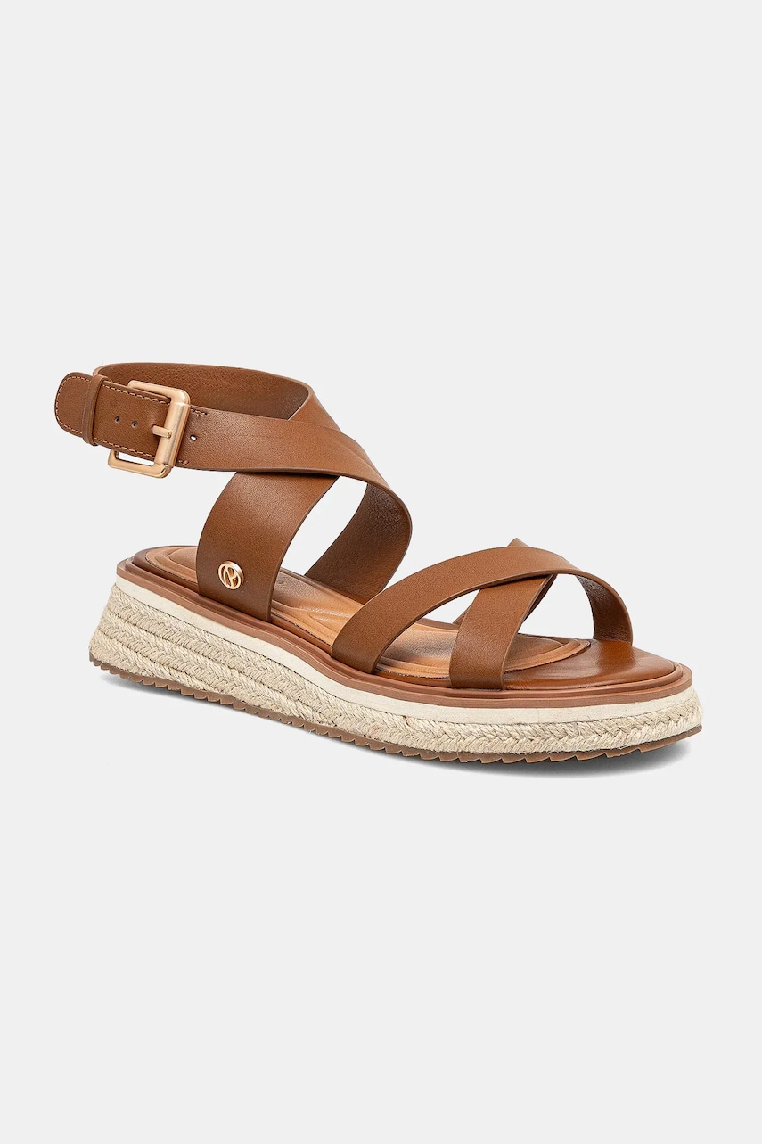 Pepe Jeans sandale de piele KATE NATURE femei, culoarea maro, cu platforma, PLS90692 Pepe Jeans sandale de piele KATE NATURE femei, culoarea maro, cu platforma, PLS90692