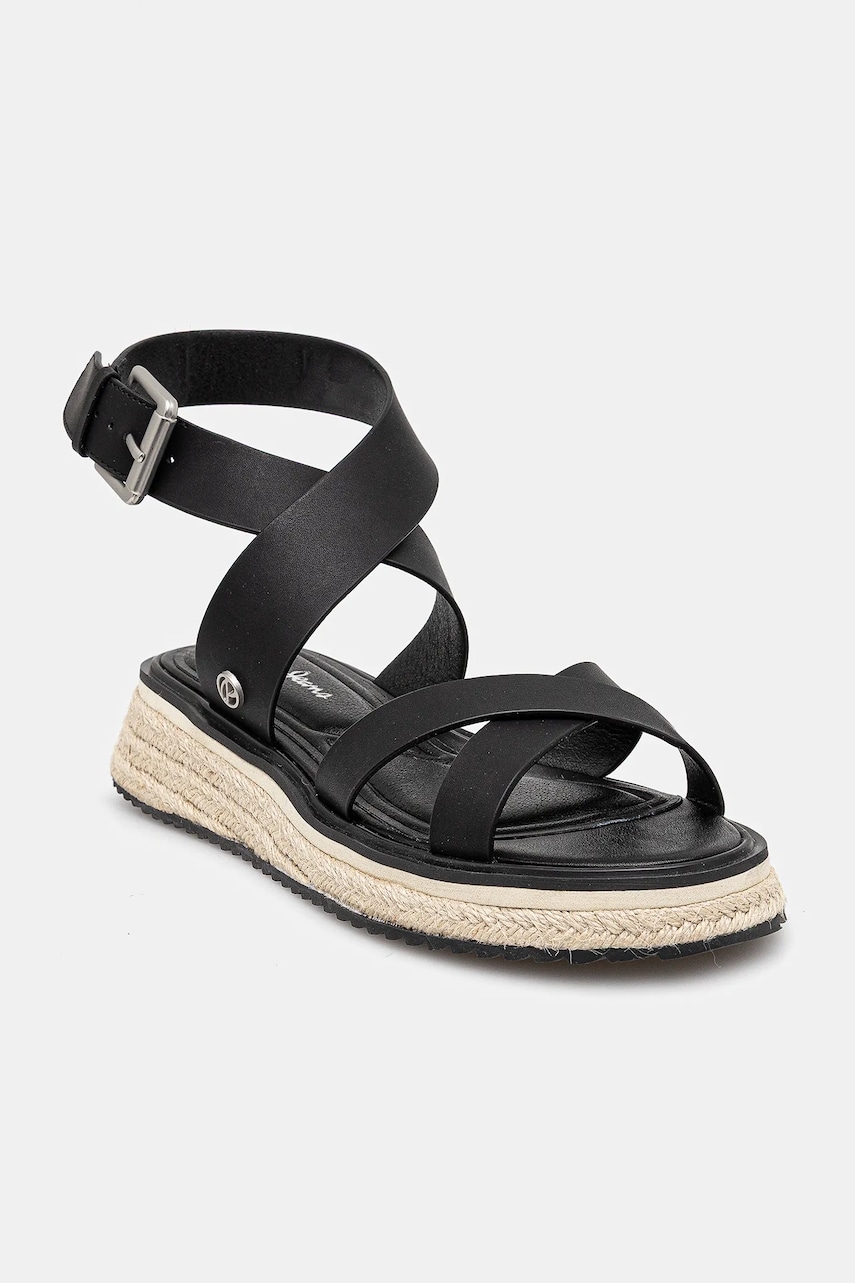 Pepe Jeans sandale de piele KATE NATURE femei, culoarea negru, cu platforma, PLS90692 Pepe Jeans sandale de piele KATE NATURE femei, culoarea negru, cu platforma, PLS90692
