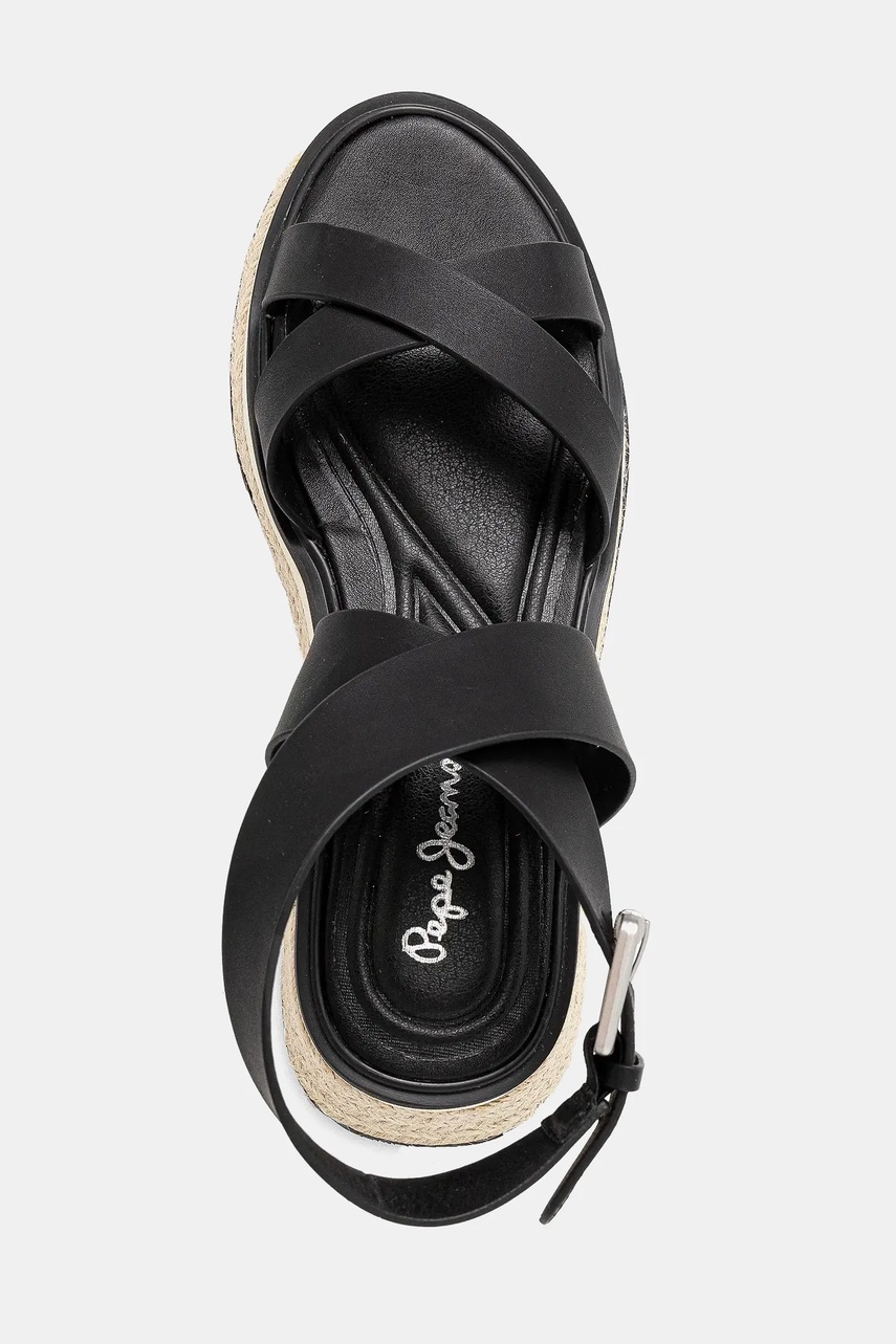 Δερμάτινα σανδάλια Pepe Jeans KATE NATURE χρώμα: μαύρο, PLS90692 φωτογραφία