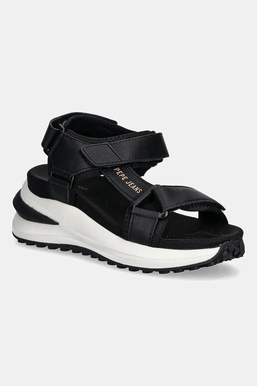 Pepe Jeans sandale de piele WINSLOVE ACTION culoarea negru, cu platforma, PLS90707