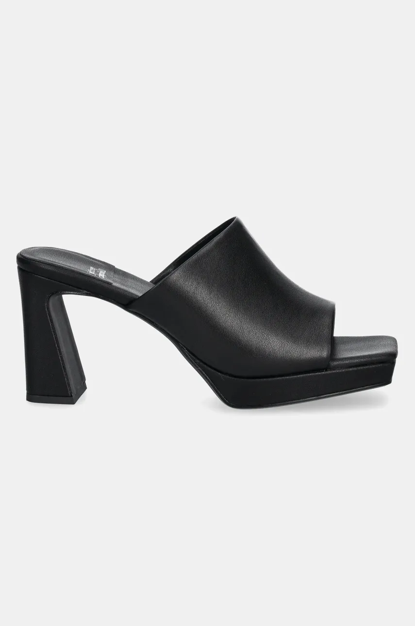 Кожаные шлепанцы Jeffrey Campbell Caviar женские цвет чёрный каблук кирпичик JC-923-1-10 Кожаные шлепанцы Jeffrey Campbell Caviar женские цвет чёрный каблук кирпичик JC-923-1-10