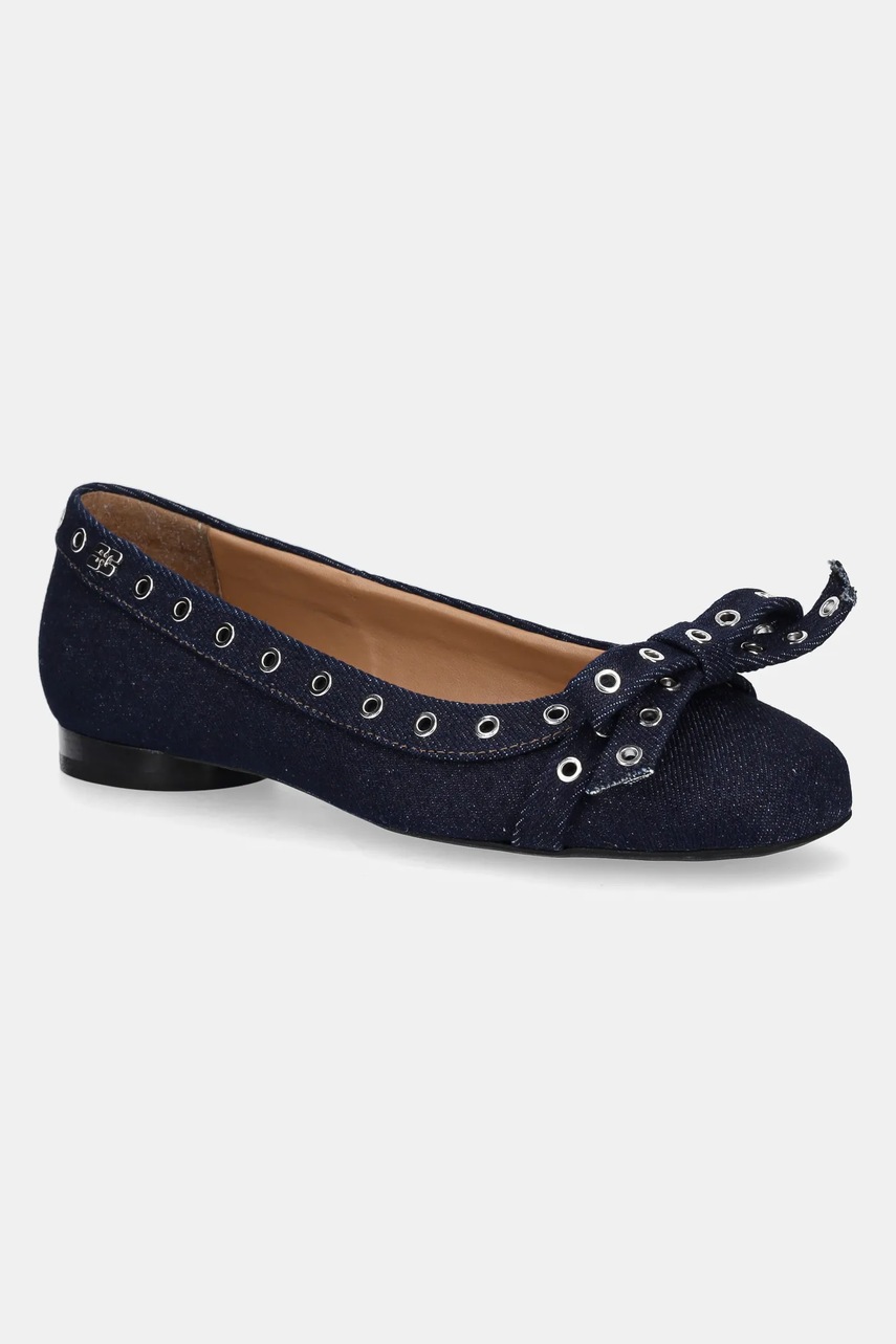 GANNI baleriny Eyelets Bow Ballerina Denim