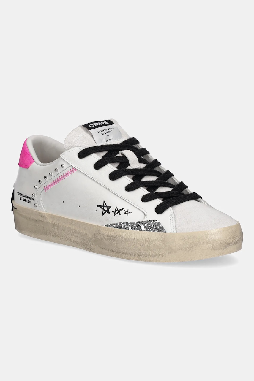 Crime London sneakers din piele DISTRESSED femei, culoarea alb, 20005PP7