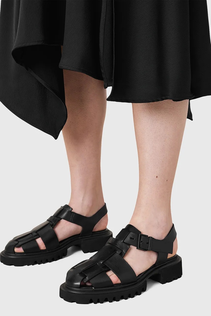 Δερμάτινα σανδάλια AllSaints Tess Sandal χρώμα: μαύρο, W041FC φωτογραφία