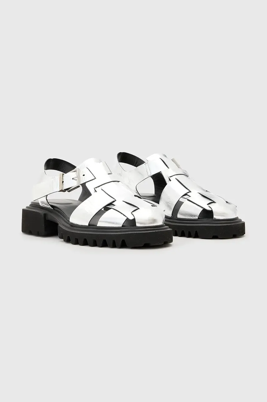 Кожаные сандалии AllSaints Tess Sandal женские цвет серебрянный каблук кирпичик W042FC Кожаные сандалии AllSaints Tess Sandal женские цвет серебрянный каблук кирпичик W042FC