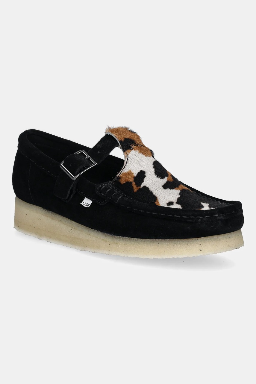 Clarks Originals mocasini din piele întoarsă Wallabee T Bar femei, culoarea negru, cu toc plat, 26180686