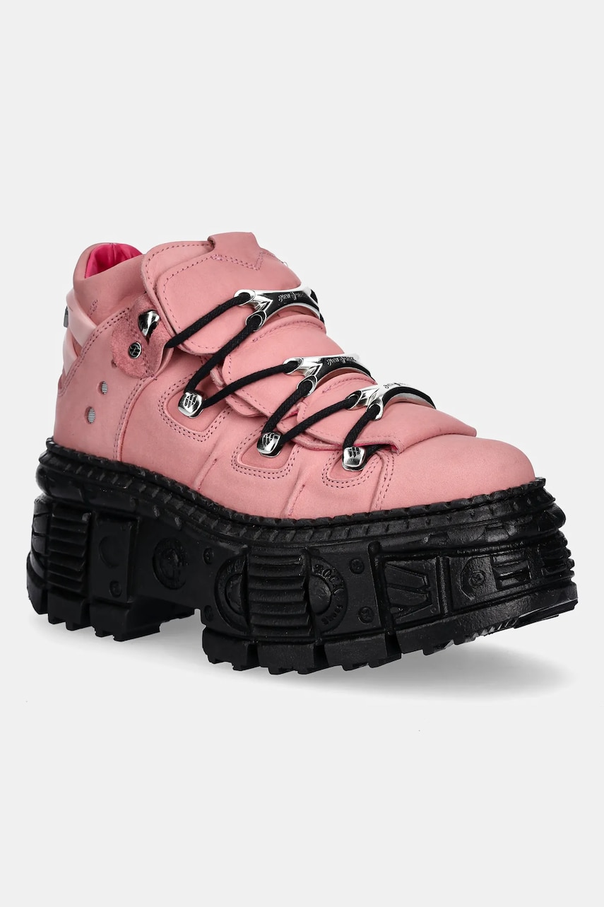 New Rock sneakers din piele NOBUK ROSA femei, culoarea roz, M-WALL106-C15