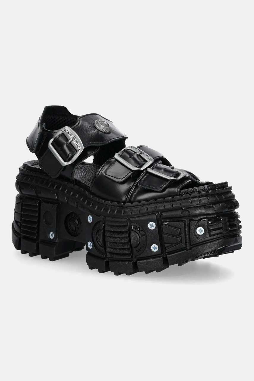 New Rock sandale de piele ANTIK culoarea negru, cu platforma, M-BIOS101-C23