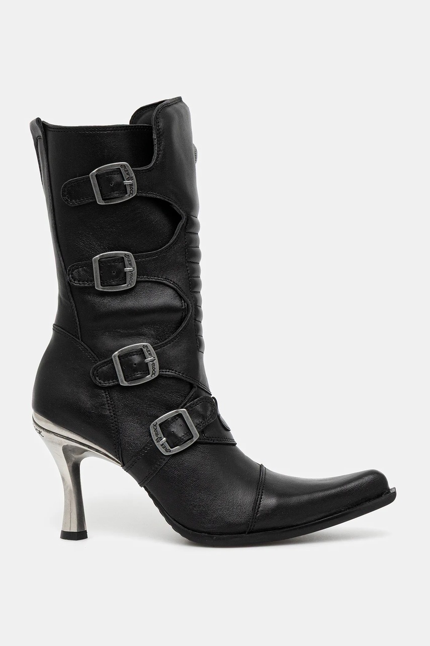 Кожаные полусапожки New Rock Crust Negro, Malicia Negro Tacon Caribe Acero цвет чёрный на шпильке M-9373N-C1