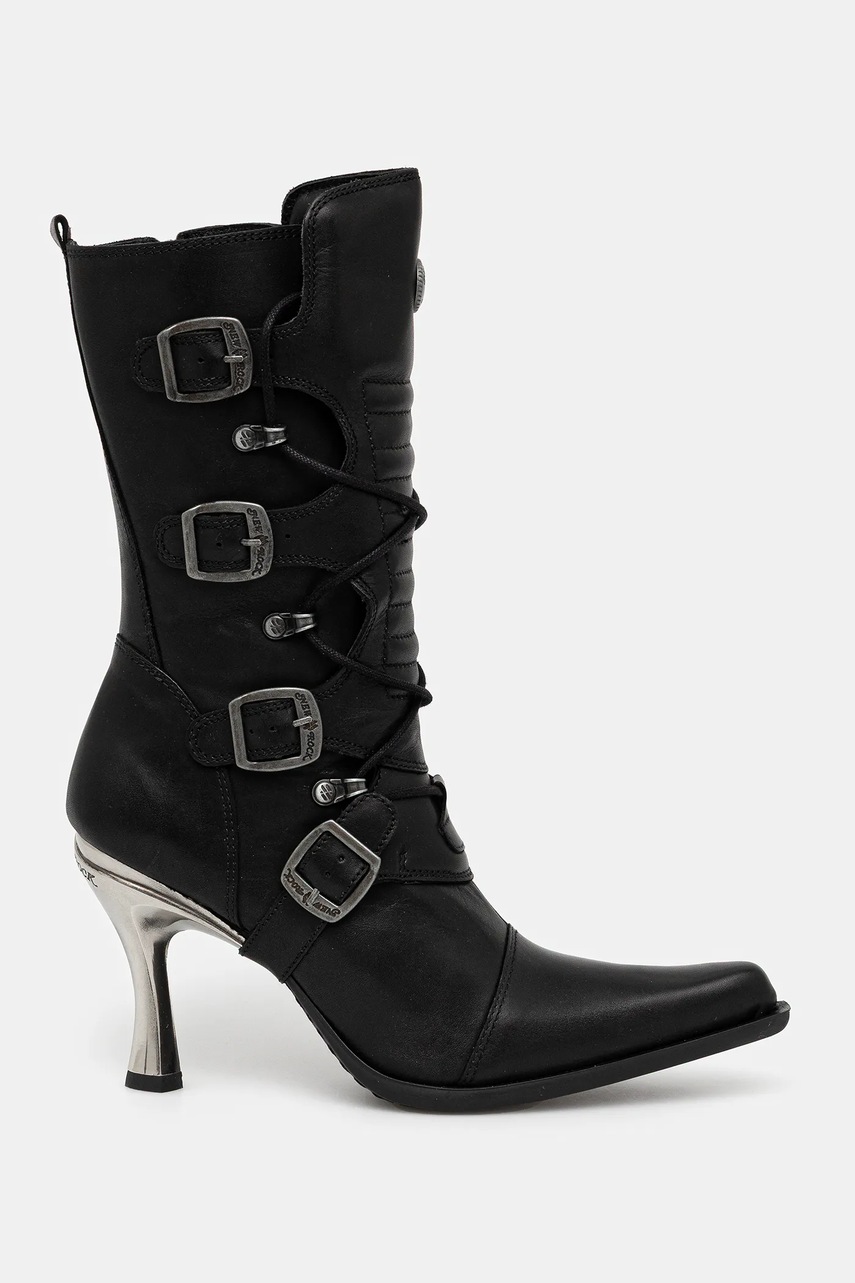 Кожаные полусапожки New Rock цвет чёрный на шпильке M-9373-S2