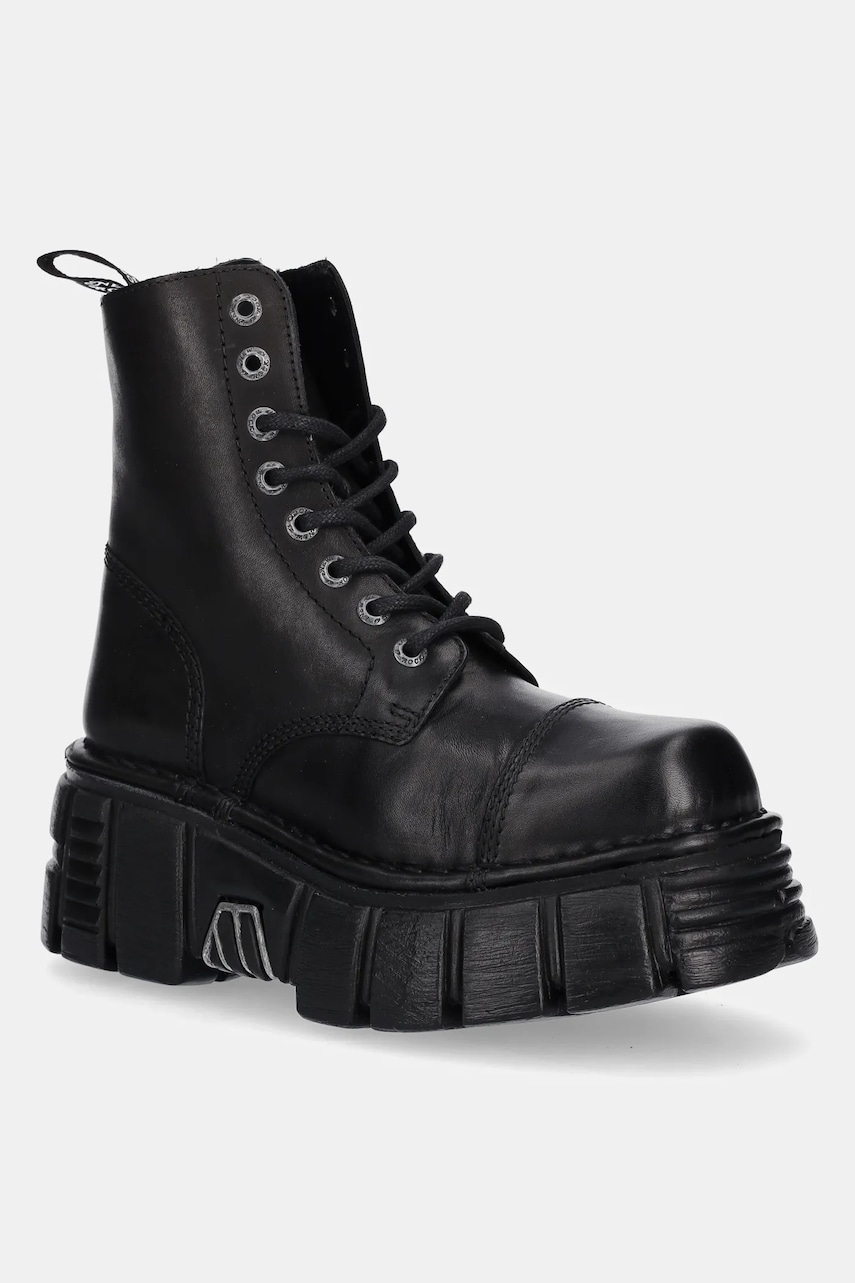 New Rock ghete de piele Crust Negro, Tower Negro + Lateral culoarea negru, cu platforma, M-NEWMILI083-S39