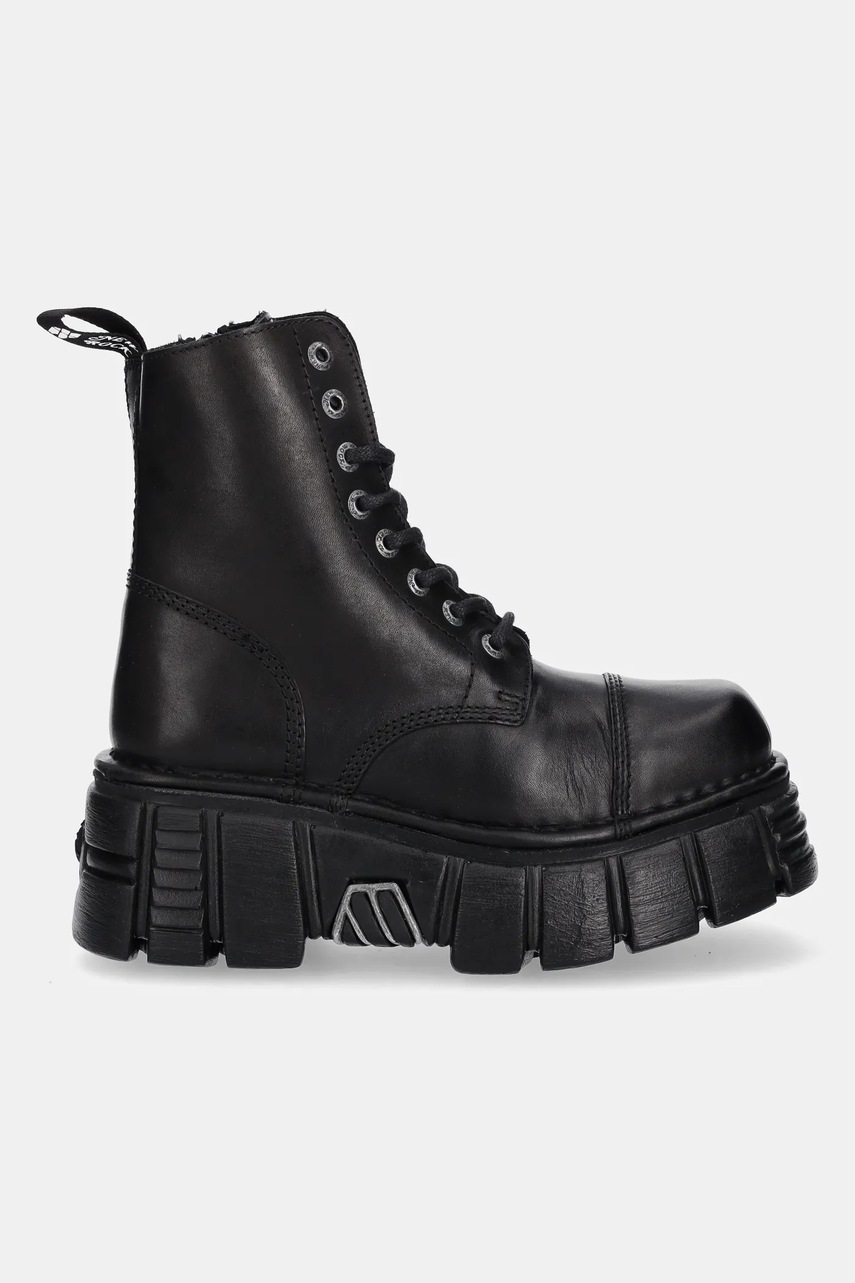 Кожаные сапоги New Rock Crust Negro, Tower Negro + Lateral цвет чёрный на платформе M-NEWMILI083-S39