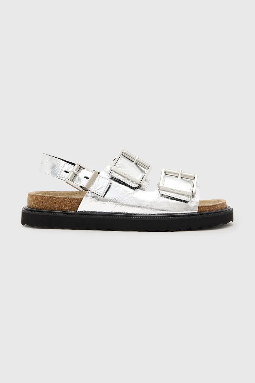 Levně Kožené sandály AllSaints Isla Sandal dámské, stříbrná barva, W044FC