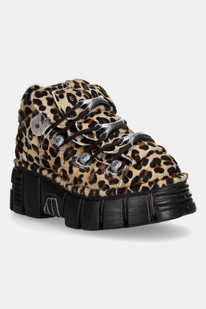 Levně Semišové tenisky New Rock PELO LEOPARDO PONY dámské, hnědá barva, M-106-C114