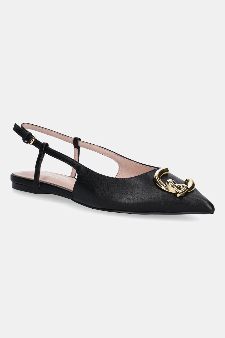 Coccinelle balerini de piele culoarea negru, cu toc deschis