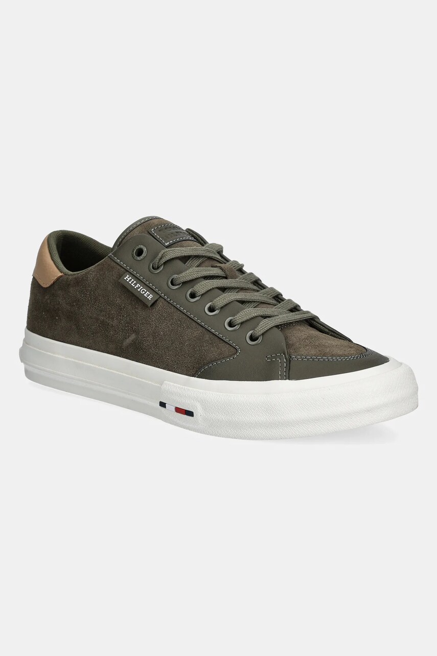 Levně Semišové sneakers boty Tommy Hilfiger TH HI VULC STREET LOW SUEDE RWB zelená barva, FM0FM05458
