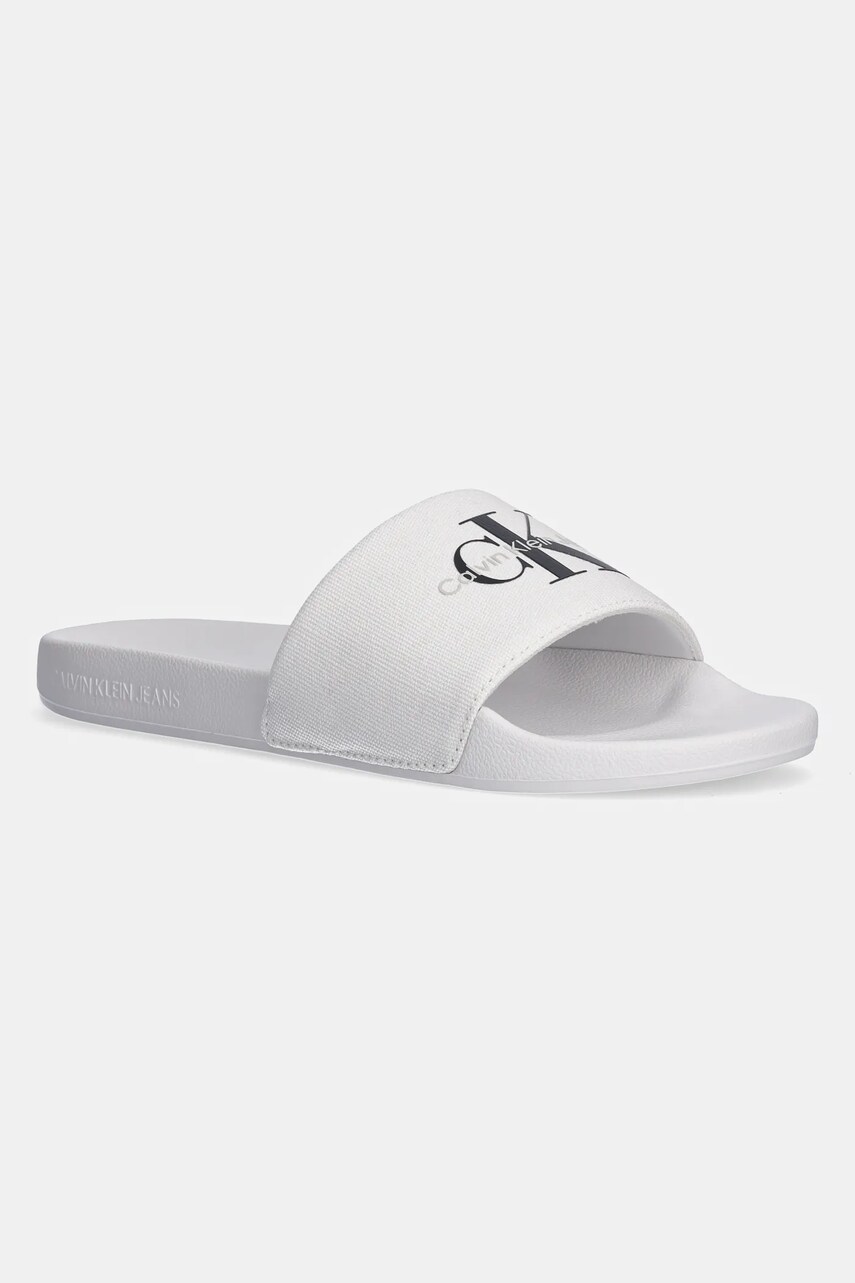 Levně Pantofle Calvin Klein Jeans SLIDE MONOGRAM pánské, bílá barva, YM0YM01271