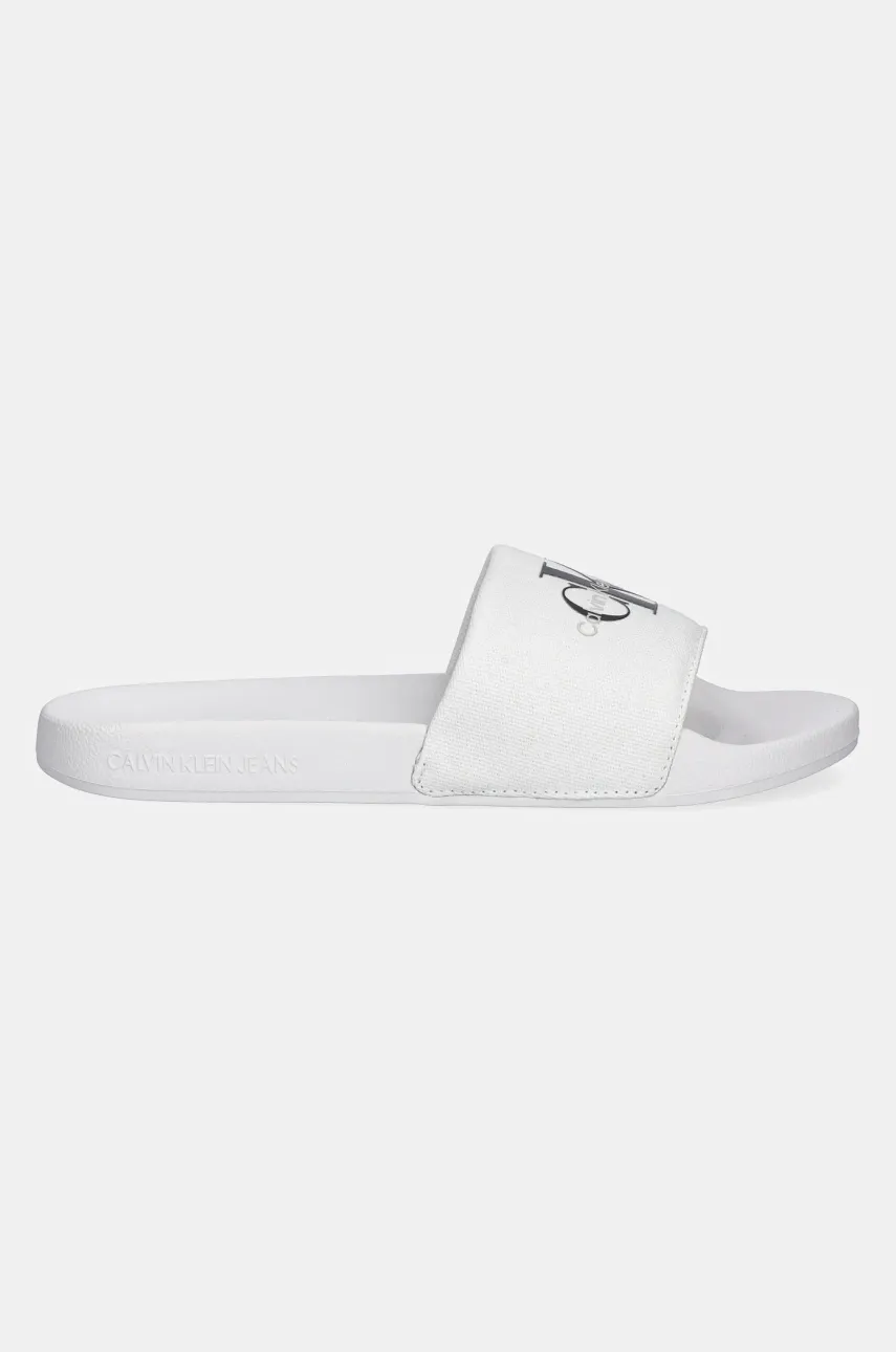 Шлепанцы Calvin Klein Jeans SLIDE MONOGRAM мужские цвет белый YM0YM01271 Шлепанцы Calvin Klein Jeans SLIDE MONOGRAM мужские цвет белый YM0YM01271