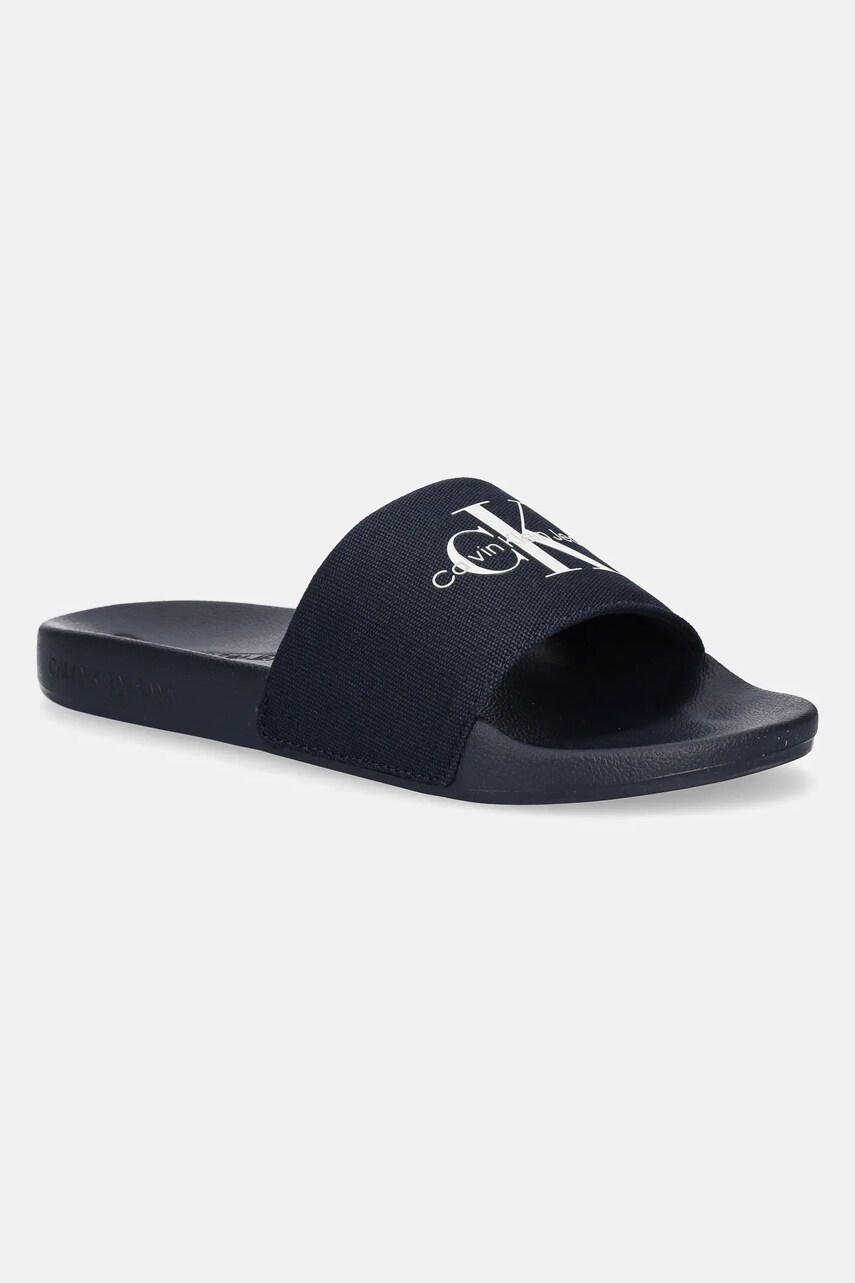 Levně Pantofle Calvin Klein Jeans SLIDE MONOGRAM pánské, tmavomodrá barva, YM0YM01271