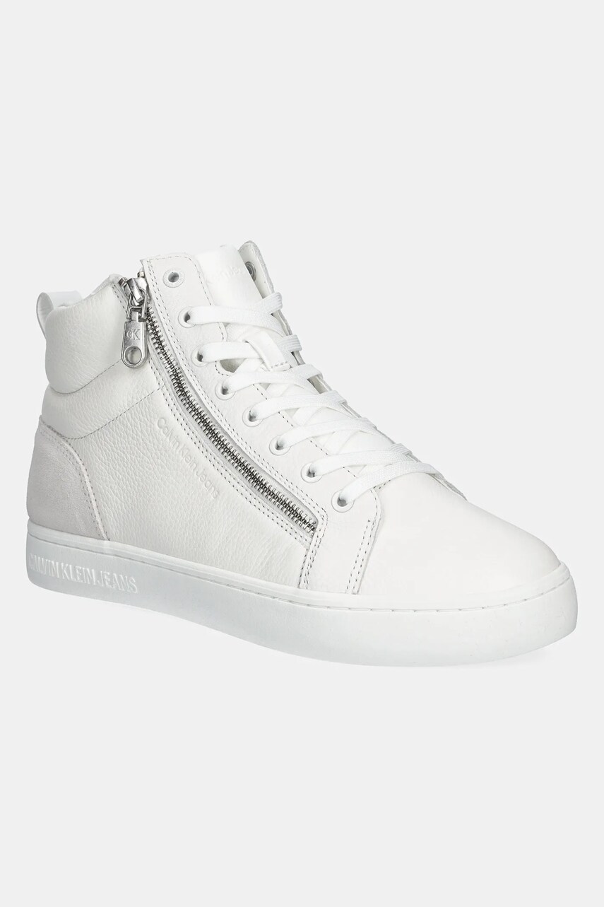 Levně Kožené sneakers boty Calvin Klein Jeans CLASSIC CUPSOLE ZIP MID IN bílá barva, YM0YM01156