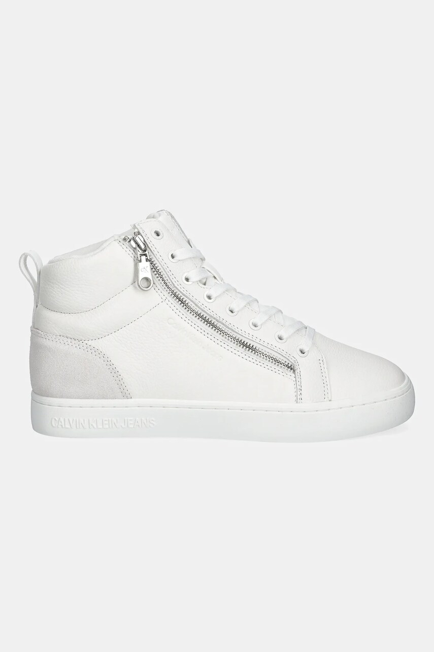 Кожаные кроссовки Calvin Klein Jeans CLASSIC CUPSOLE ZIP MID IN цвет белый YM0YM01156 Кожаные кроссовки Calvin Klein Jeans CLASSIC CUPSOLE ZIP MID IN цвет белый YM0YM01156