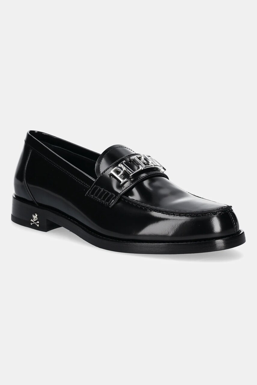 Philipp Plein mocasini de piele Plein Lettering barbati, culoarea negru, USB0013 PLE010N 02
