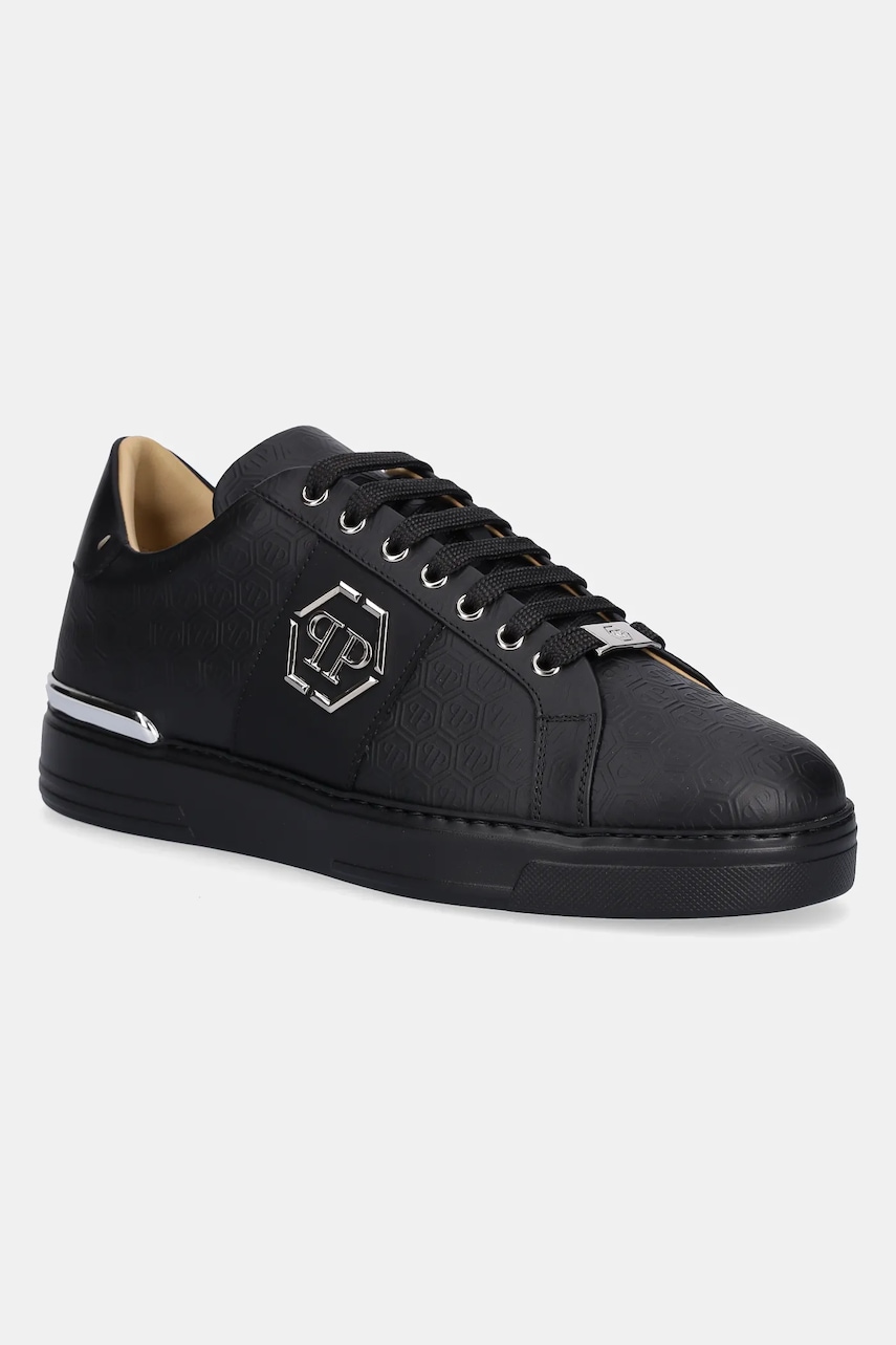 Philipp Plein sneakers din piele Lo-Top Monogram culoarea negru, USC0768 PLE005N 0202