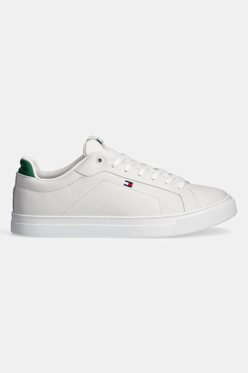 Кожаные кроссовки Tommy Hilfiger ICON COURT PINPERF LTH цвет белый FM0FM05483 Кожаные кроссовки Tommy Hilfiger ICON COURT PINPERF LTH цвет белый FM0FM05483