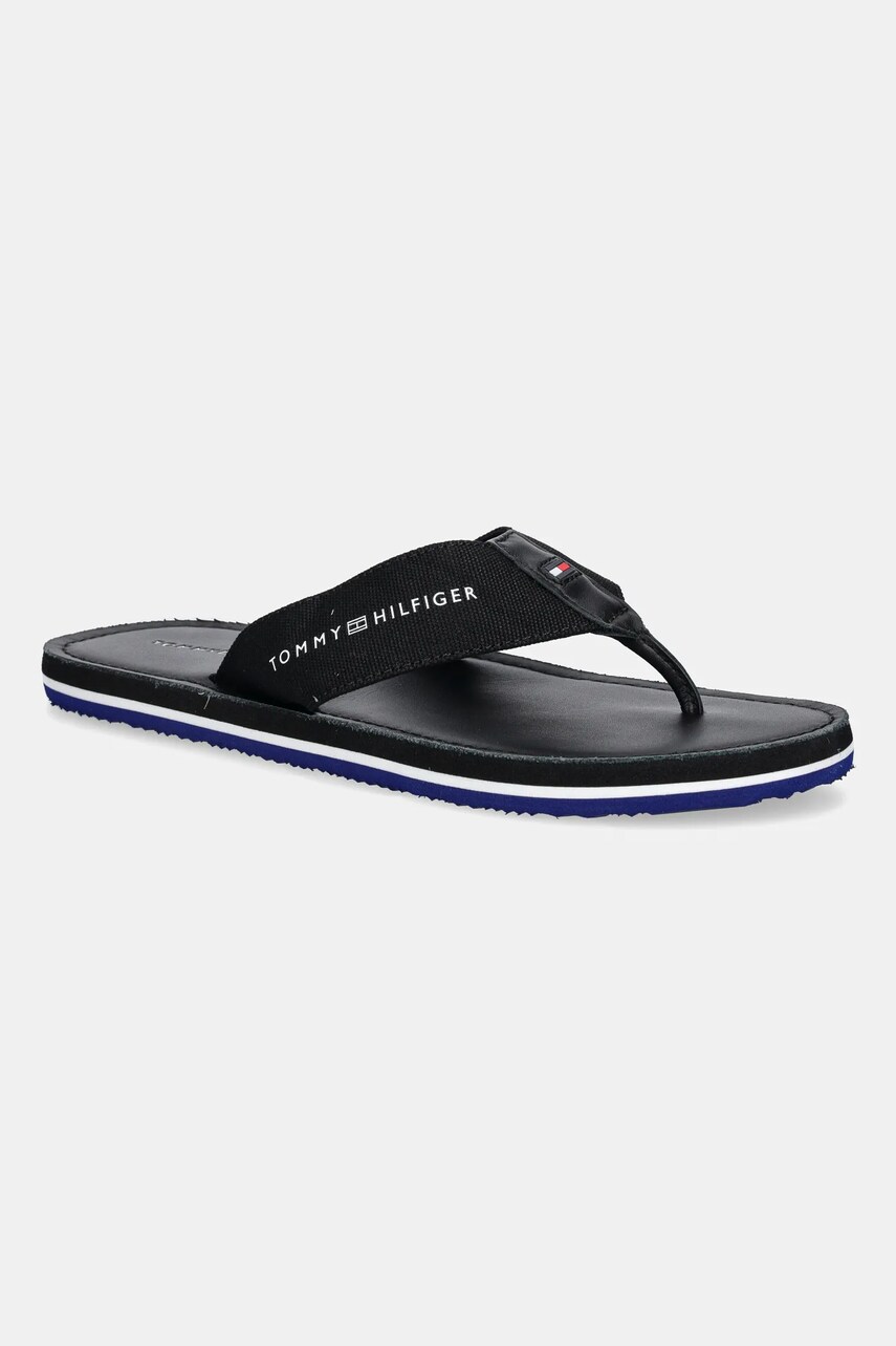 Levně Žabky Tommy Hilfiger HILFIGER LEATHER BEACH SANDAL pánské, černá barva, FM0FM05442