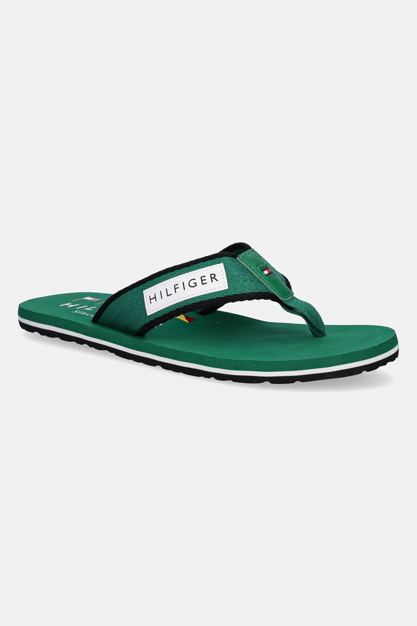 Levně Žabky Tommy Hilfiger PATCH HILFIGER BEACH SANDAL pánské, zelená barva, FM0FM05435