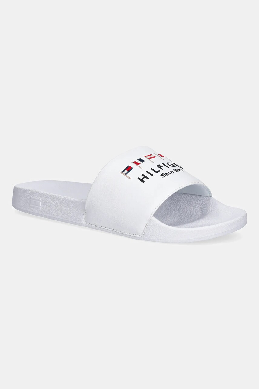 Levně Pantofle Tommy Hilfiger HILFIGER FLAGS POOL SLIDE pánské, bílá barva, FM0FM05431