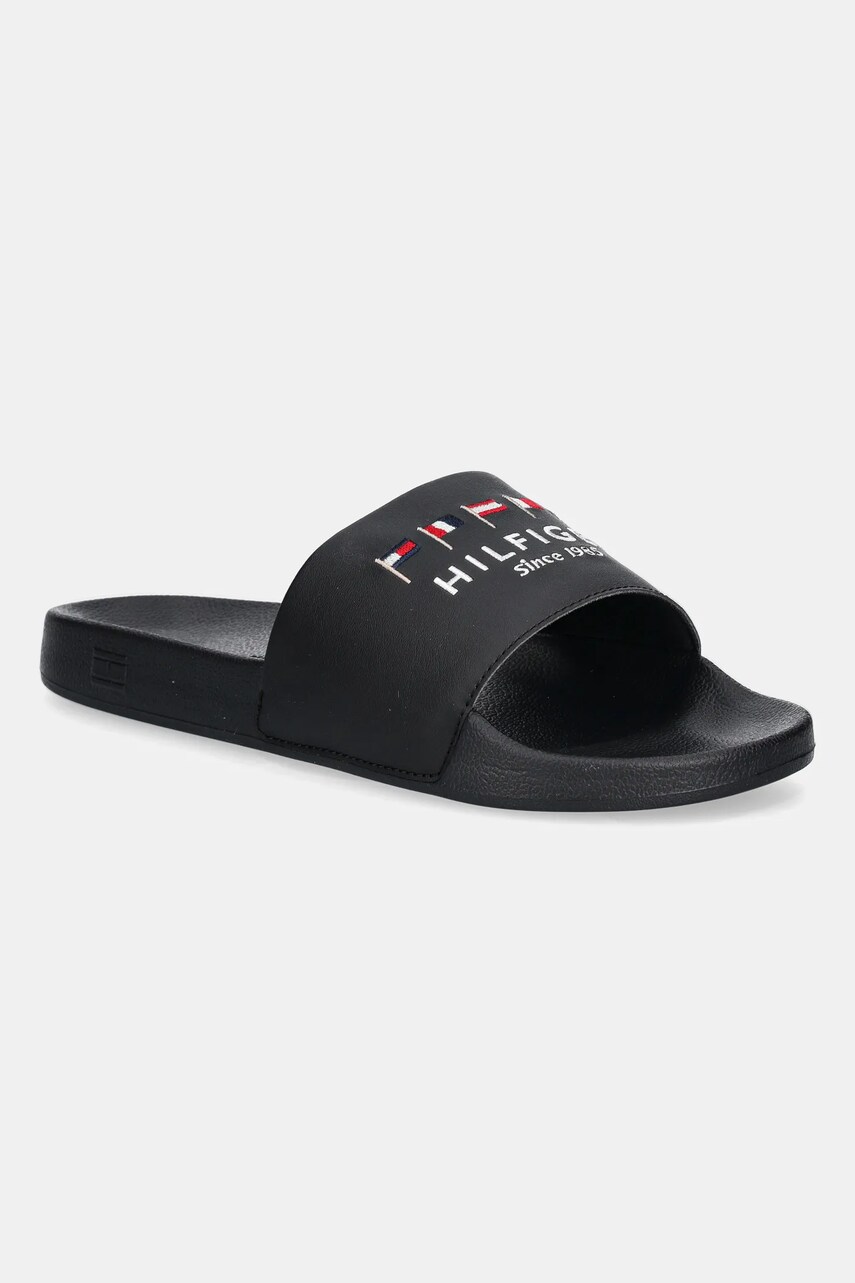 Levně Pantofle Tommy Hilfiger HILFIGER FLAGS POOL SLIDE pánské, černá barva, FM0FM05431