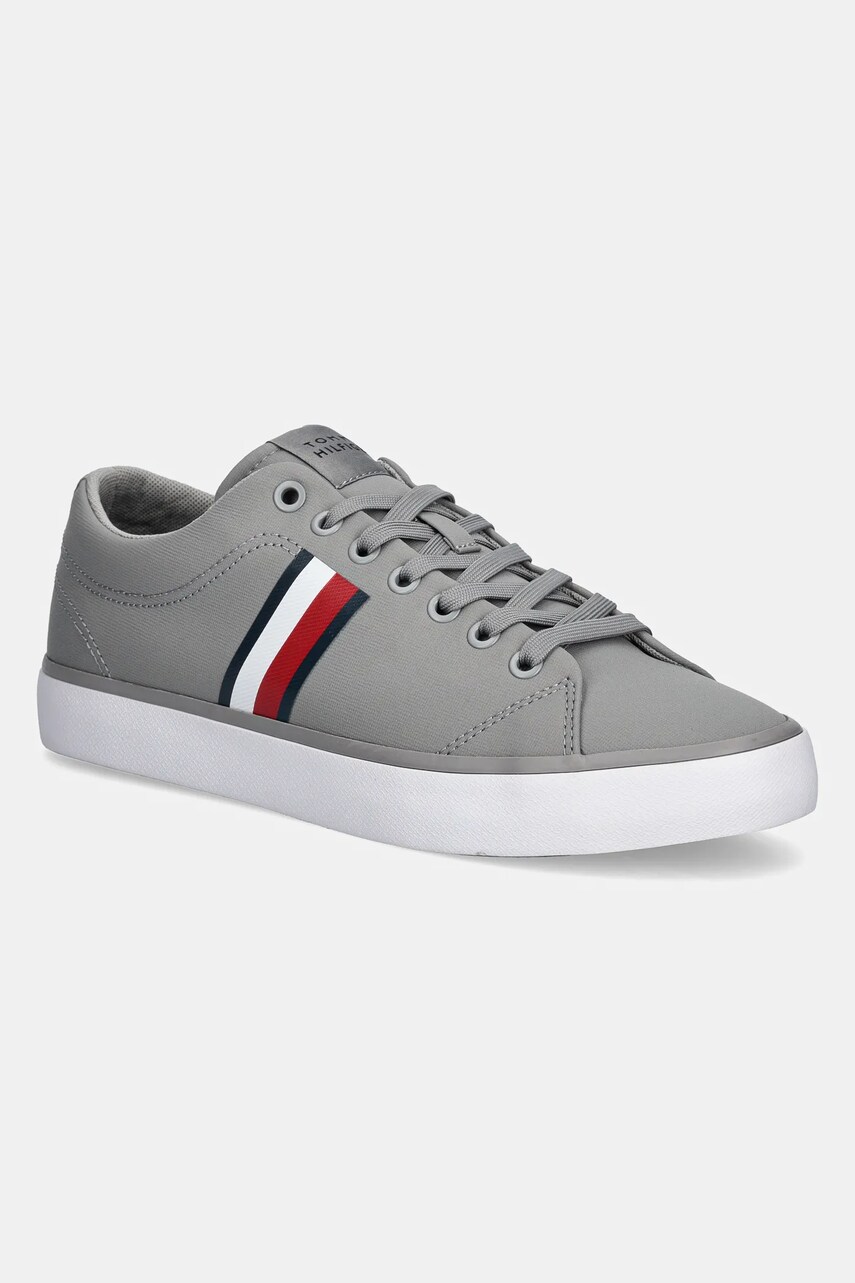 Levně Tenisky Tommy Hilfiger TH HI VULC LOW CORE STRIPES MESH pánské, šedá barva, FM0FM05393