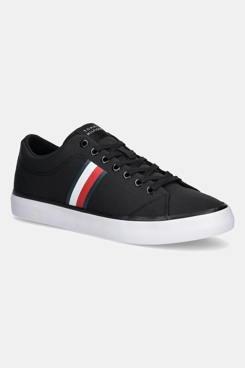 Levně Tenisky Tommy Hilfiger TH HI VULC LOW CORE STRIPES MESH pánské, černá barva, FM0FM05393